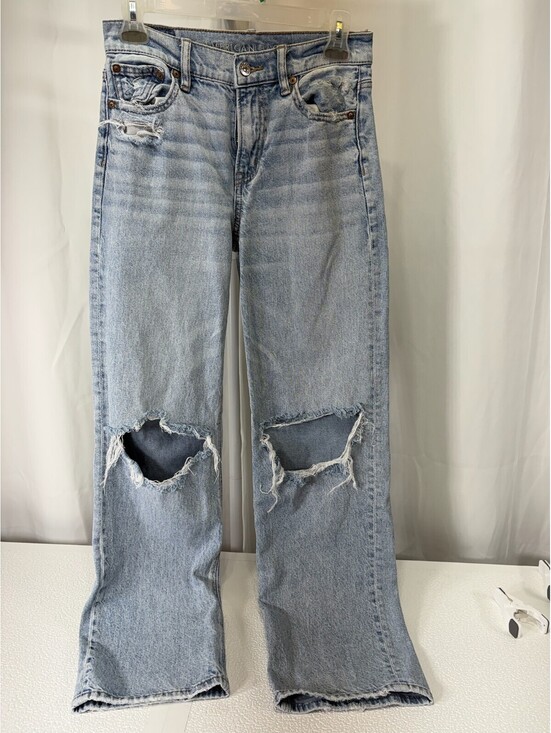 American Eagle Outfitters Denim - American Eagle Light Blue Distressed High-Rise Straight Leg Jeans Size 0 253D